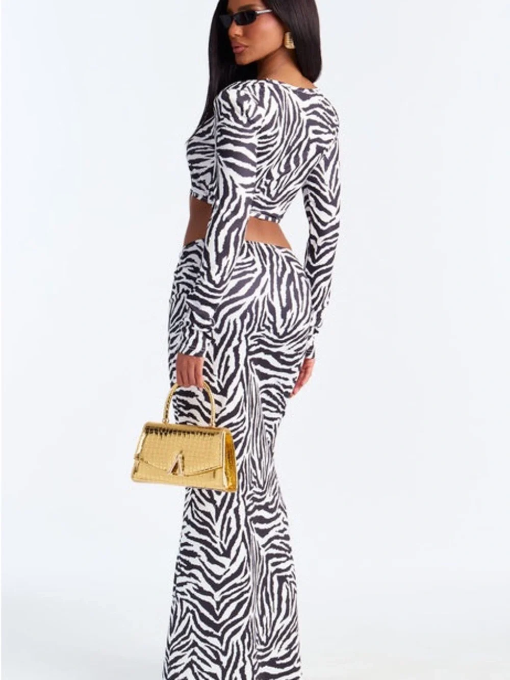 Fashion Nova Black & White Zebra Print Two-Piece Skirt Set